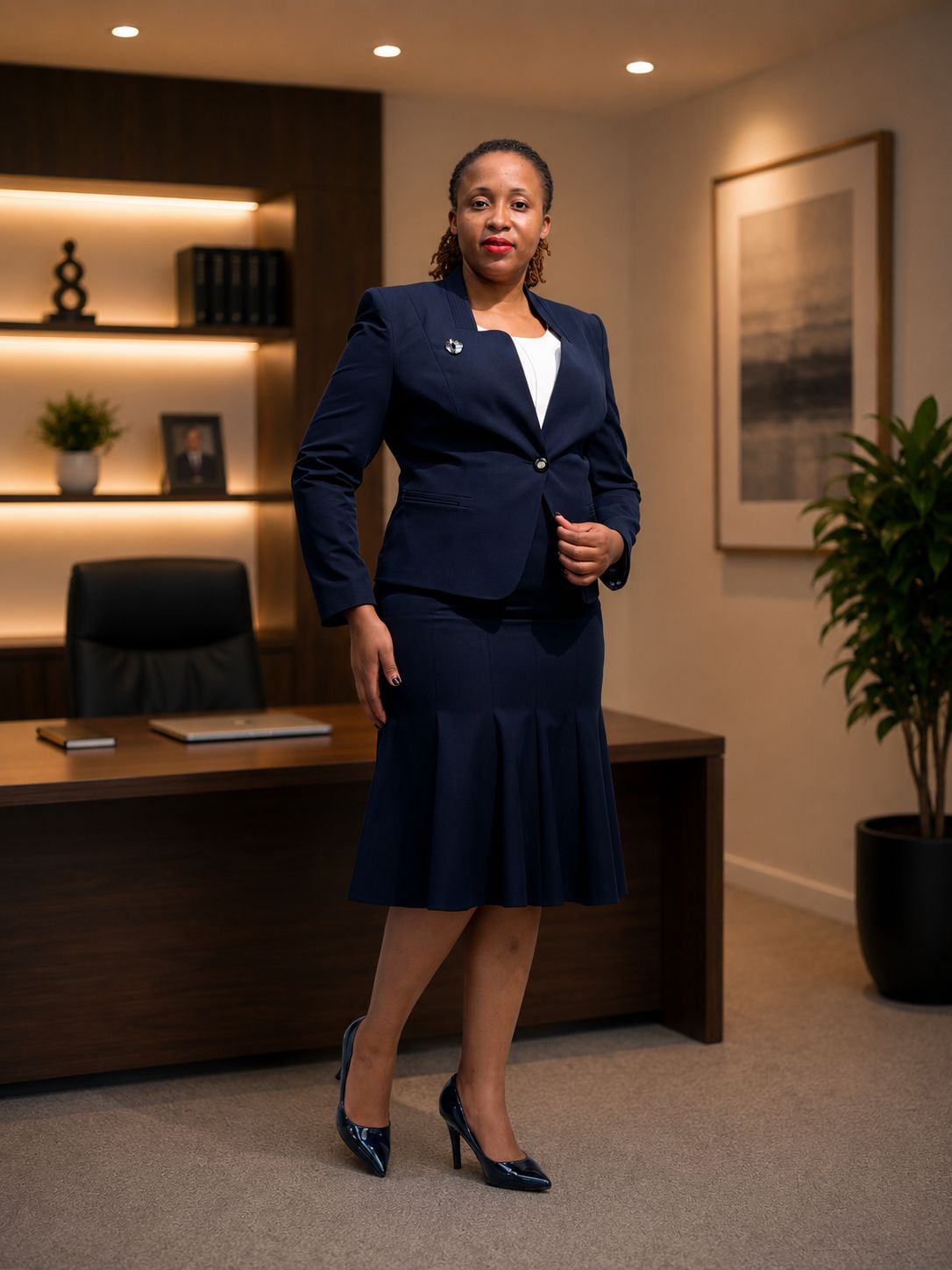 Elegant Navy Blue Skirt Suit