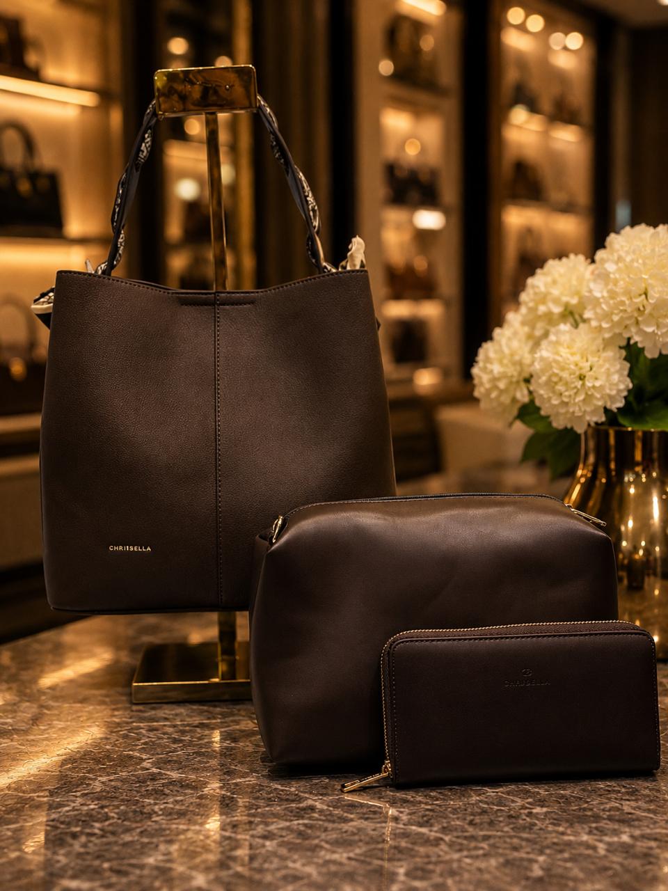 An Elegant Brown Bucket Bag.